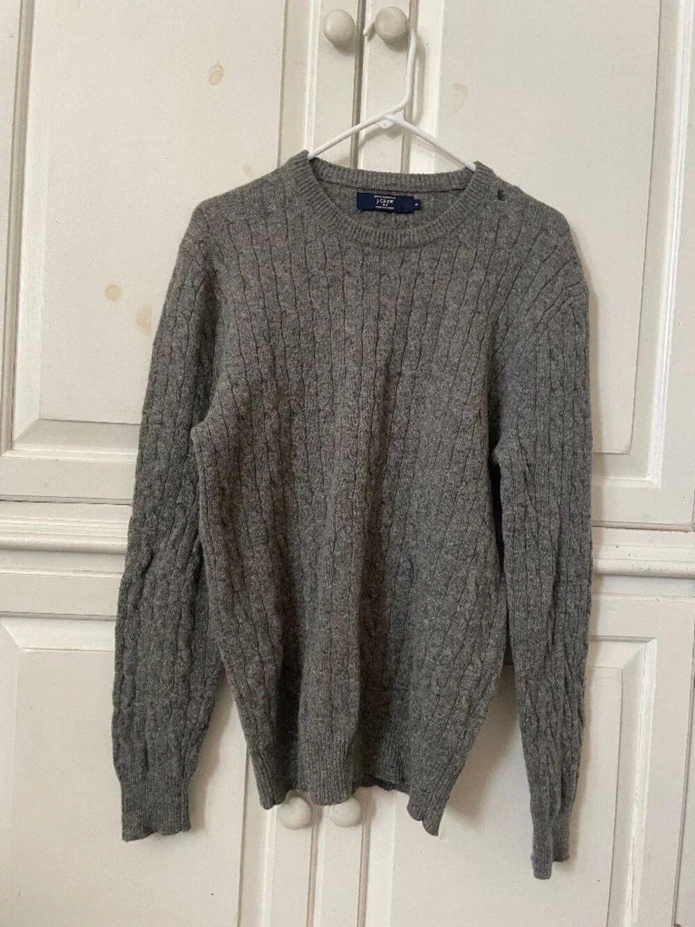 J.Crew factory lambswool mens crewneck gray cable knit sweater M *DESCRIPTION*